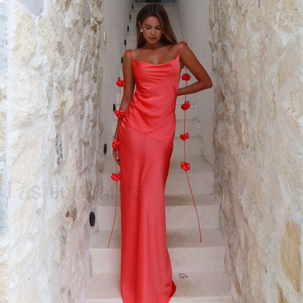 Floral Spaghetti Strap Backless Hip Wrap Mermaid Maxi Dress