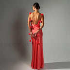 Floral Spaghetti Strap Backless Hip Wrap Mermaid Maxi Dress
