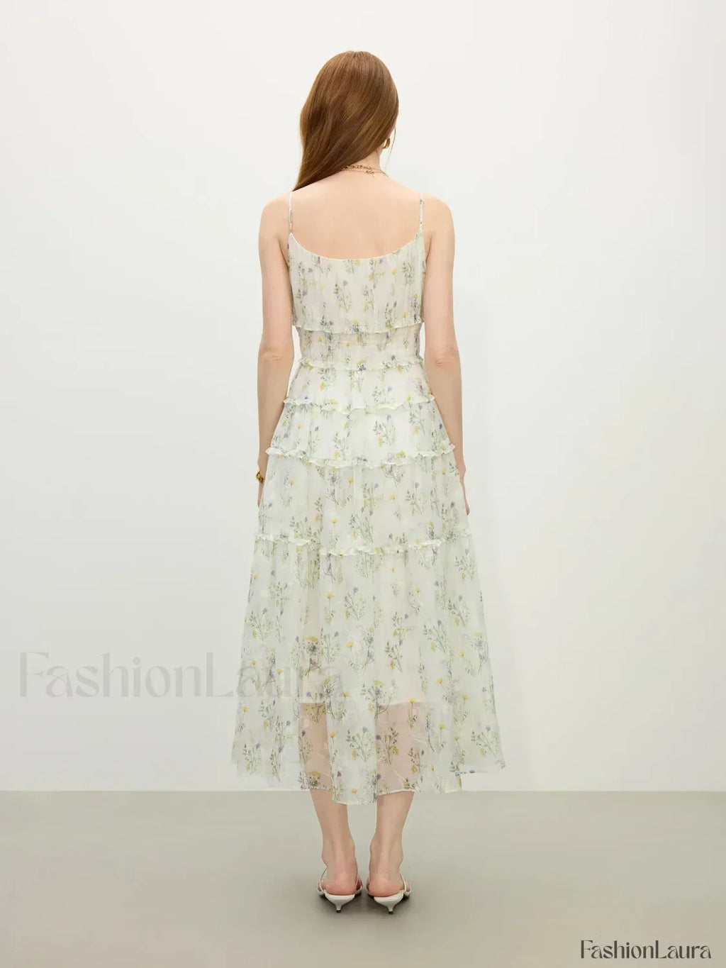 Floral Strappy X-line Midi Dress