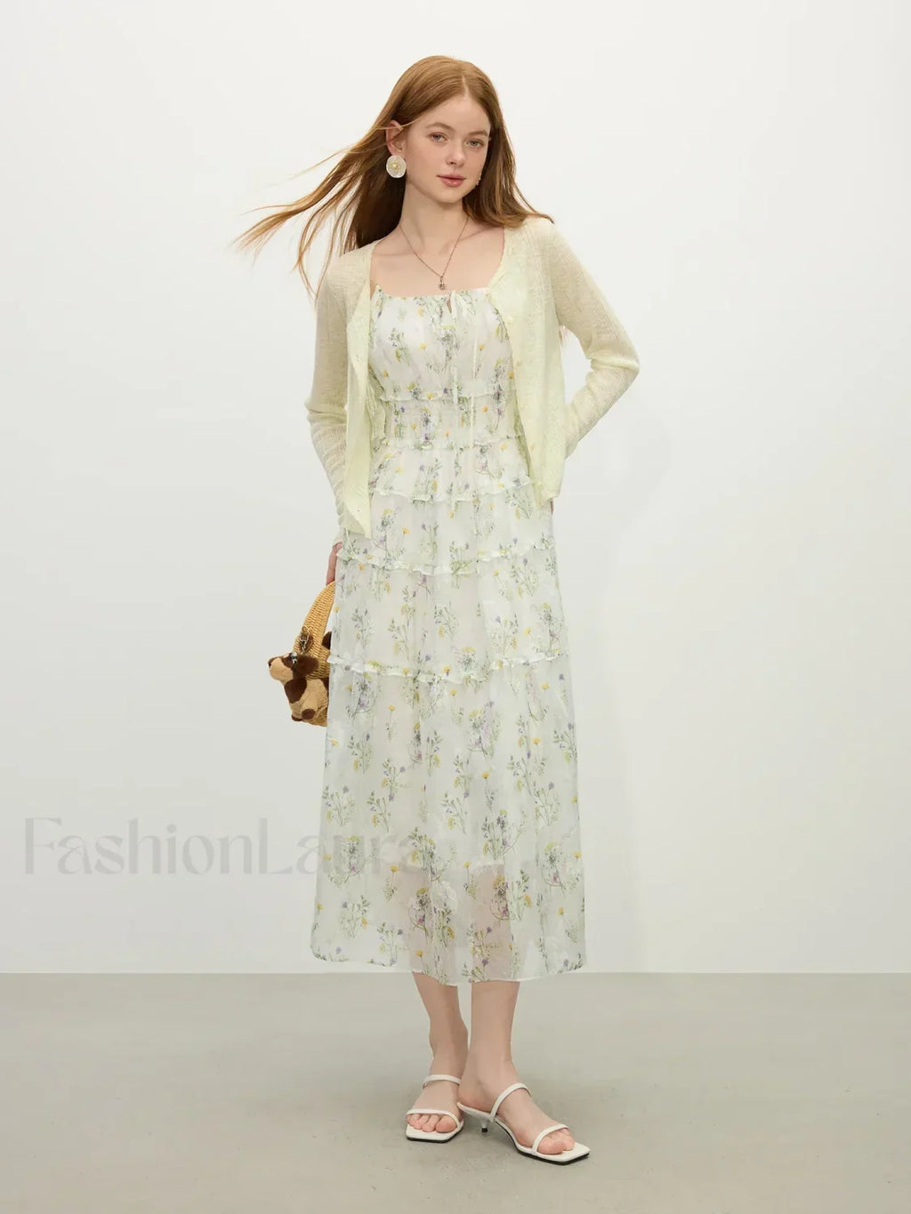Floral Strappy X-line Midi Dress