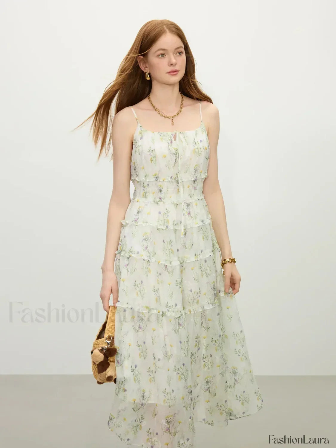 Floral Strappy X-line Midi Dress
