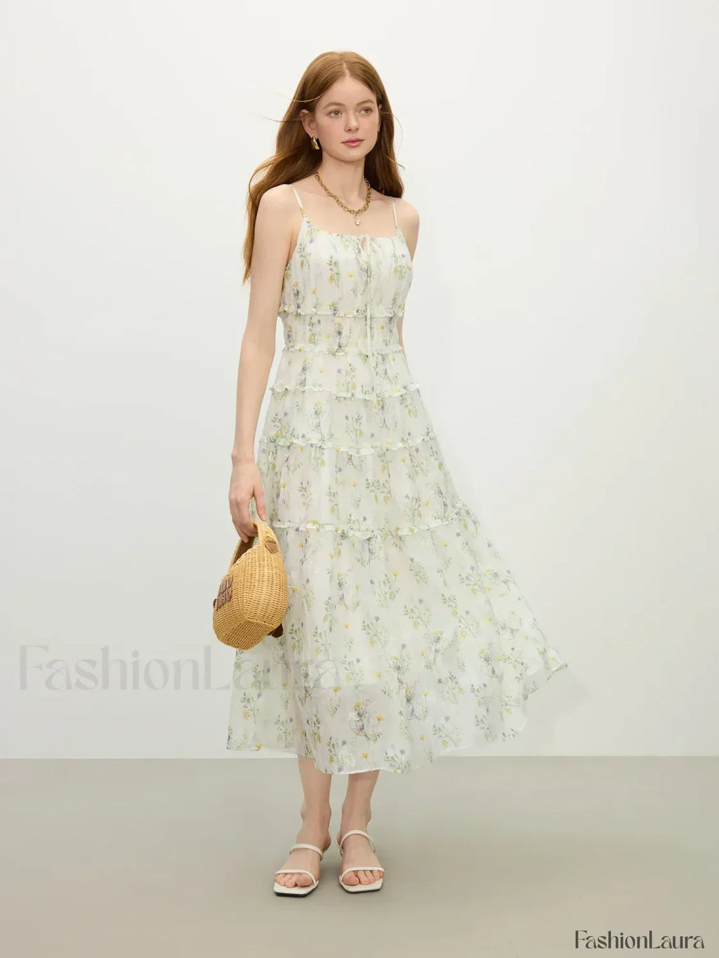 Floral Strappy X-line Midi Dress