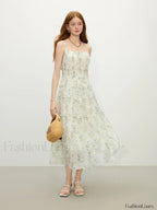 Floral Strappy X-line Midi Dress