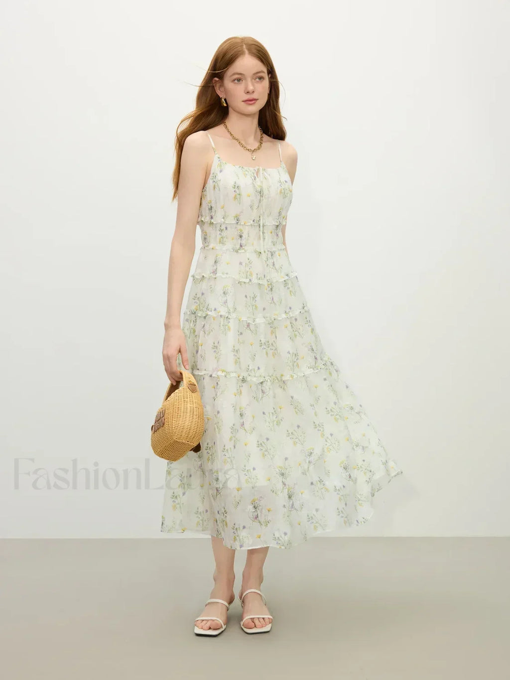 Floral Strappy X-line Midi Dress