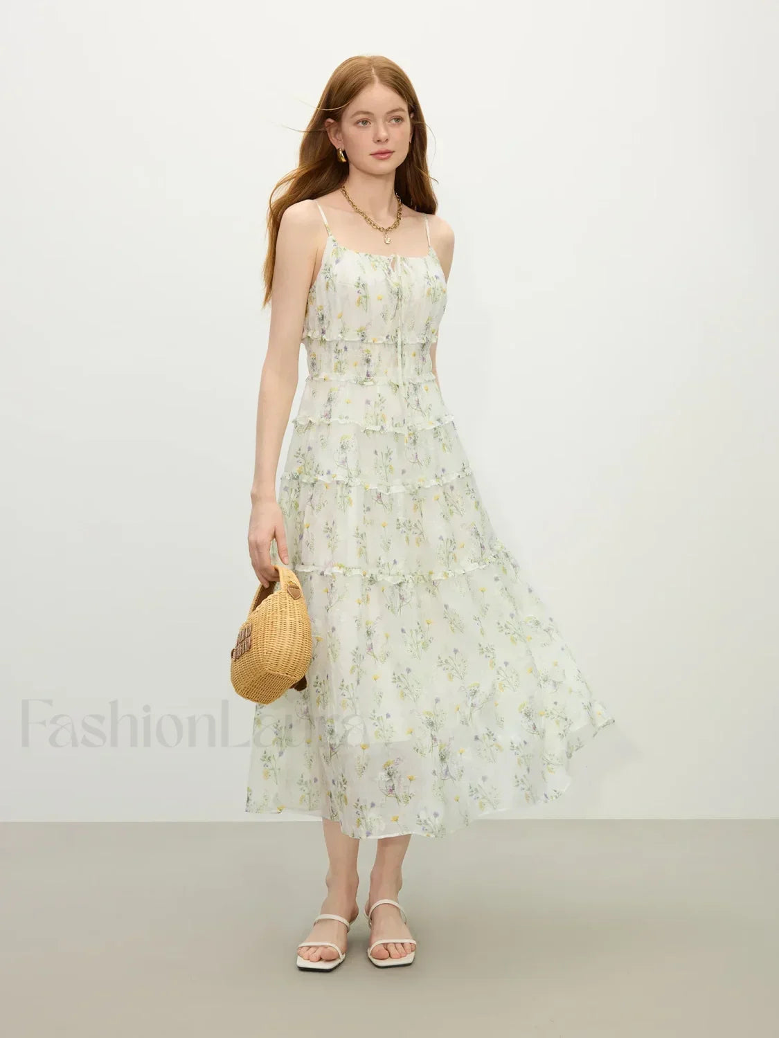 Floral Strappy X-line Midi Dress