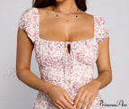 Floral Stunner Puff Charming Sleeve Mini Dress