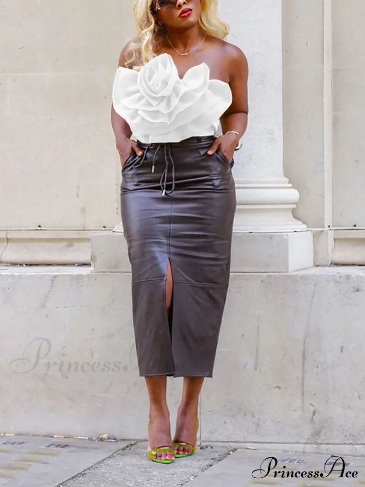 Floral Tie Strap Sheer Lace Mesh Sophisticated Scalloped Crop Tube Top - Lilac