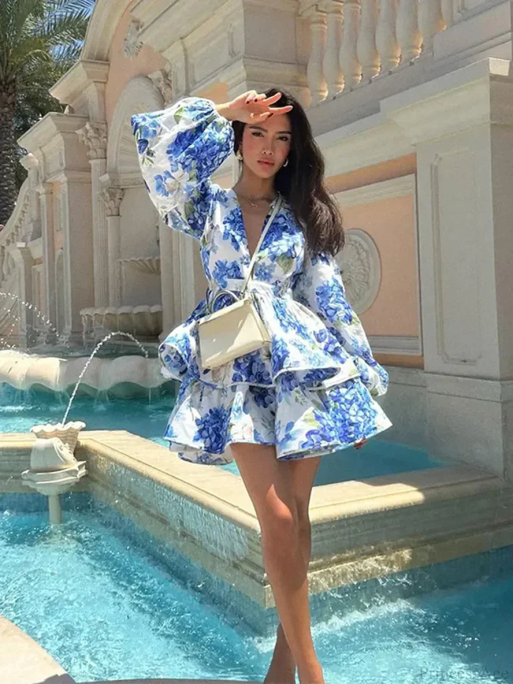 Floral V-Neck Ruffle Mini Floral Dress