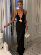 Flower Deep V-Neck Maxi Party Dress