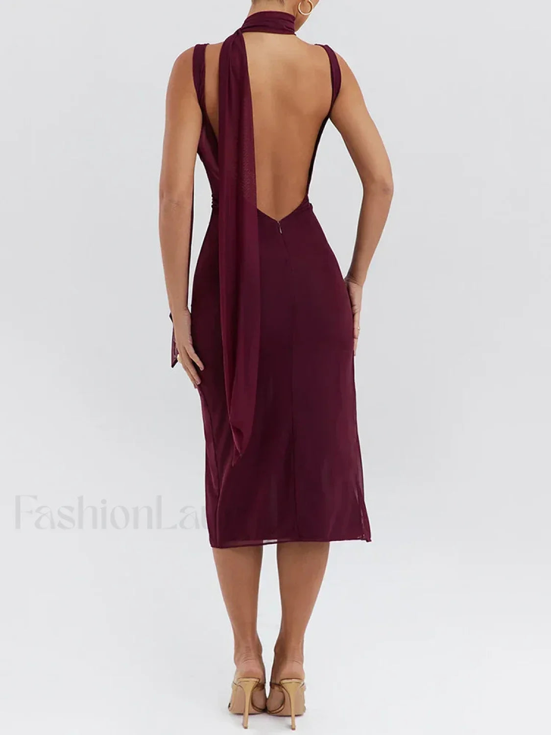 Wine Red Flower High-split Midi Dress