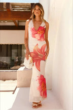 Red Floral Print Slim Fit Mermaid Fishtail Maxi Dress