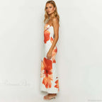Flower Printed Off-Shoulder Slim Beach Long Floral Dress