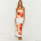 Flower Printed Off-Shoulder Slim Beach Long Floral Dress
