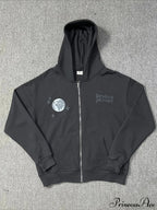 Foam Spider Web Print Fleece Zip Hoodie