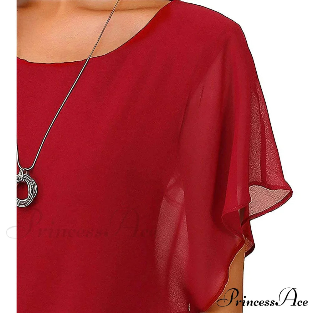 for Chiffon Blouse Casual T-Shirt Top Brief Arm Women