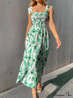 for Flowered Design Tiered Gown Smocked Women