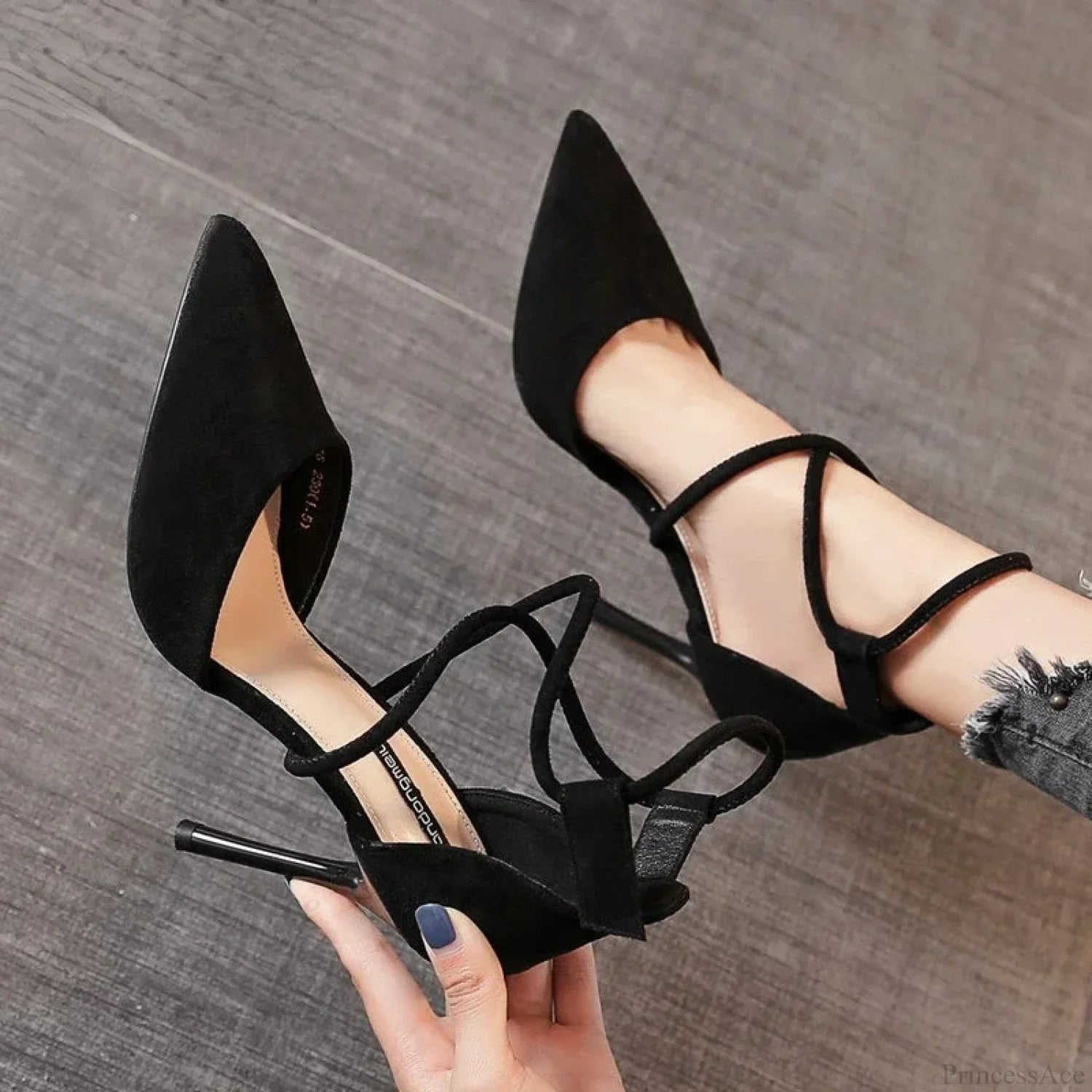 Four Seasons Suede High Heels 9cm New Pointed Stiletto Black Wedding Bridal High Heel