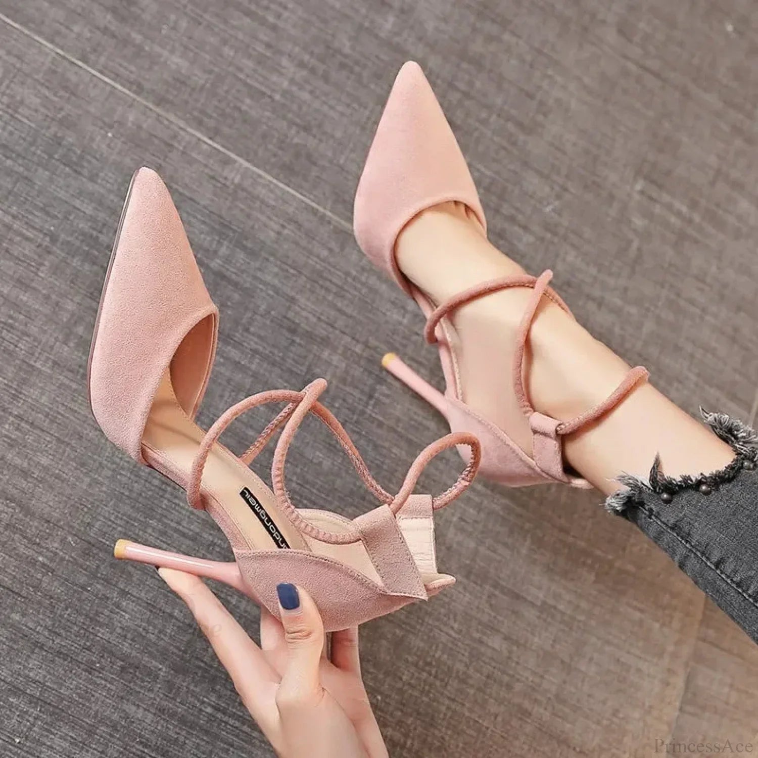Four Seasons Suede High Heels 9cm New Pointed Stiletto Black Wedding Bridal High Heel