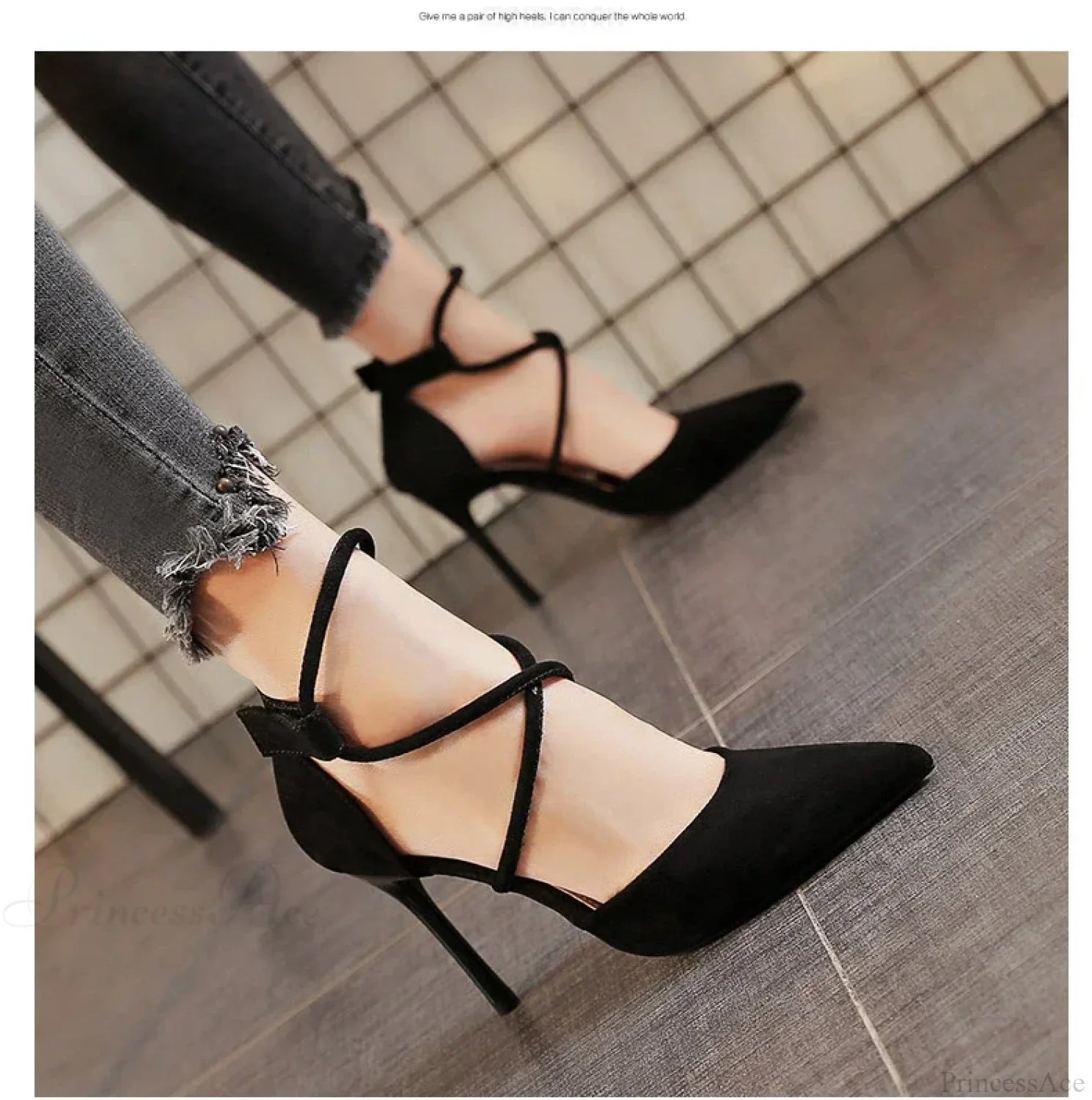 Four Seasons Suede High Heels 9cm New Pointed Stiletto Black Wedding Bridal High Heel