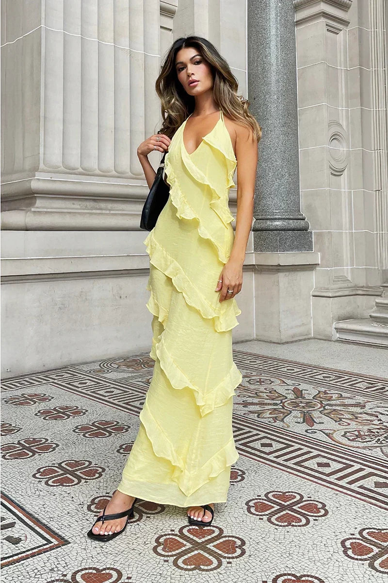 Beatriz Chic Maxi Dress Lemon Designer Edit
