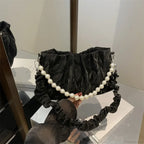 French Beaded Chain Pleated Underarm Crossbody Handbag