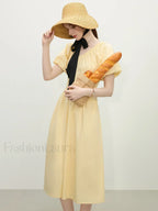 Yellow Waist-slim Midi Dress