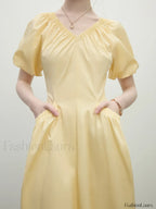 Yellow Waist-slim Midi Dress