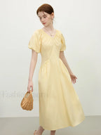 Yellow Waist-slim Midi Dress