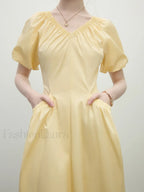 Yellow Waist-slim Midi Dress
