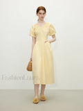 Yellow Waist-slim Midi Dress