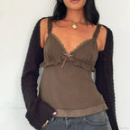 Frill Spaghetti Strap Chiffon Ruffled Crop Top