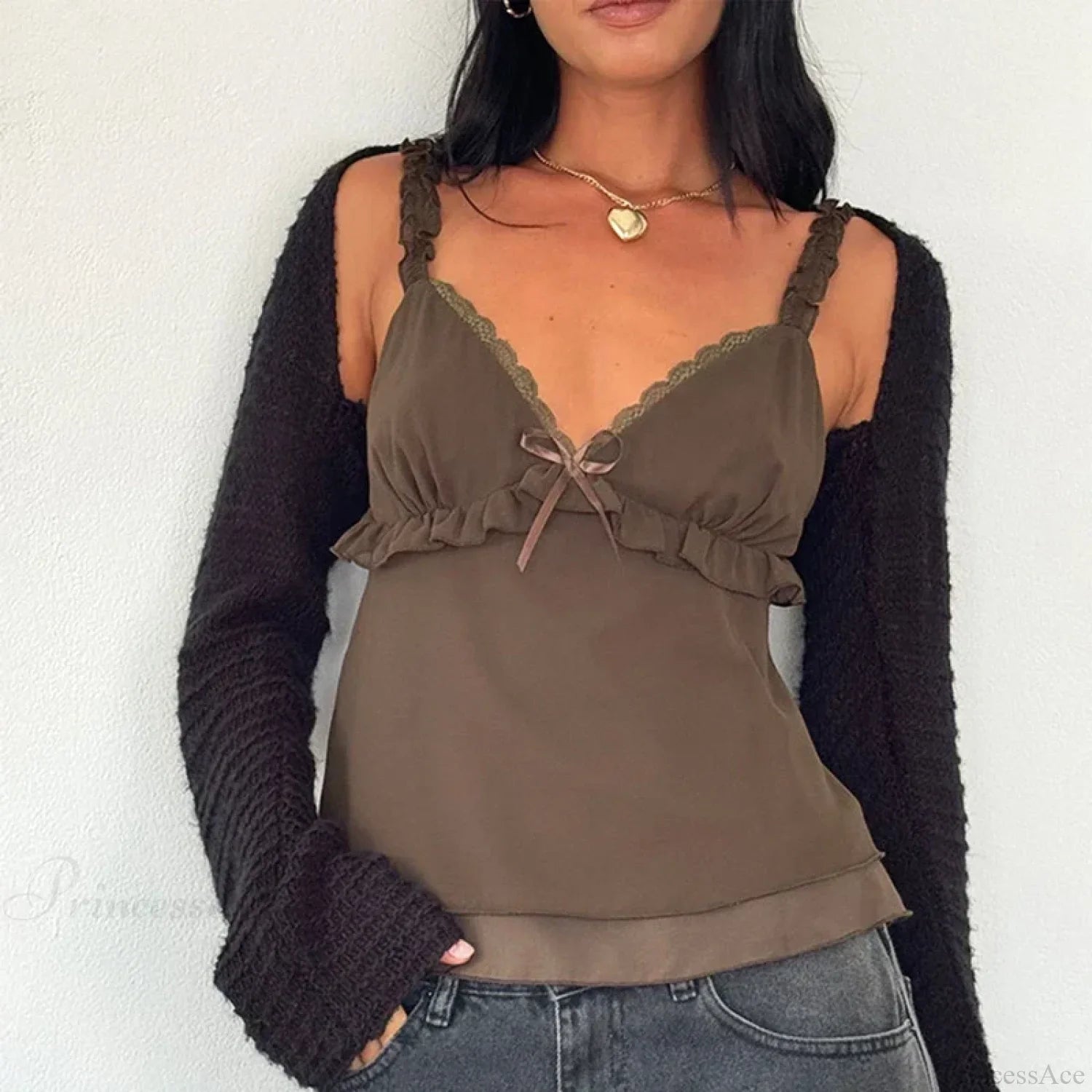 Frill Spaghetti Strap Chiffon Ruffled Crop Top