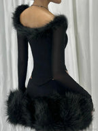 Fur Collar V-neck Knit Top