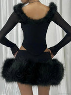 Furry Collar V-neck Knit Top