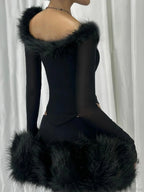 Furry Collar V-neck Knit Top