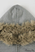 Fuzzy Solid Long Sleeve Zip-Up Hoodie