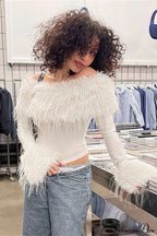 Fuzzy Trimmed Solid Short Long Sleeve Tee