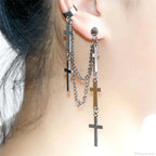 Genderless Punk Cross Fringe Chain Clip Earring