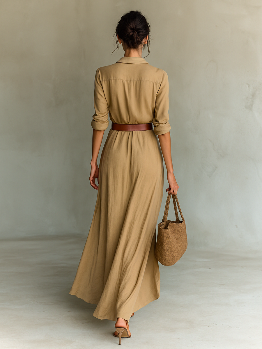| Long Sleeve Belted Maxi Dress