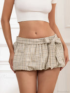 Gingham Bow Bandage Pleated Skirt