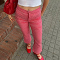Gingham Red High Waist Flare Plaid Pant
