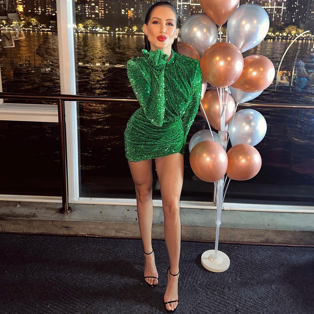 Soft Velvet Embrace Sequin Gloves Mini Dress
