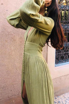 Giselle V - neck Plisse Maxi Milkmaid Dress