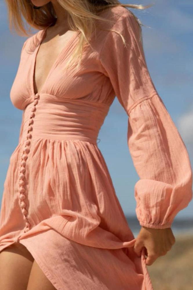 Giselle V - neck Plisse Maxi Milkmaid Dress