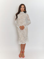 Giulia High Collar Lace Midi Dress