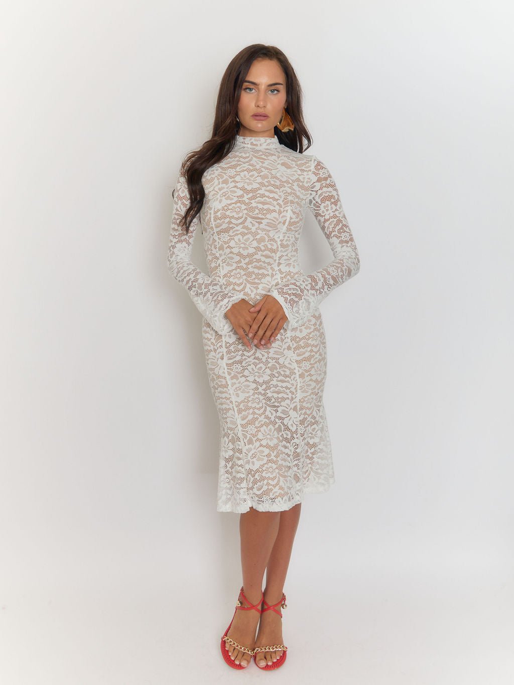 Giulia High Collar Lace Midi Dress