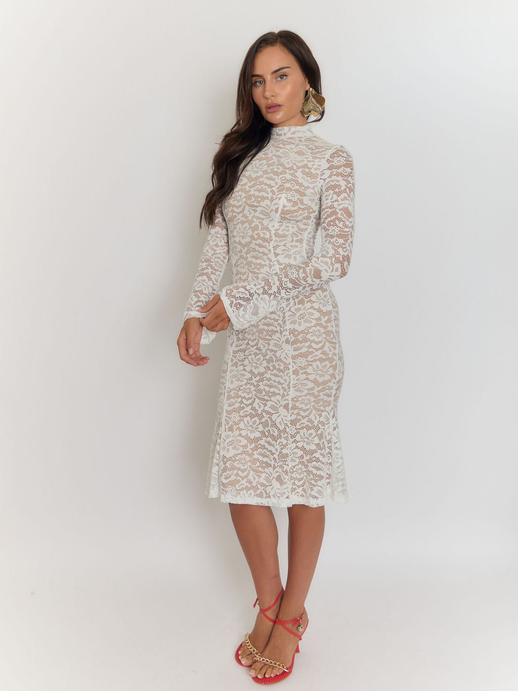 Giulia High Collar Lace Midi Dress