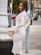 Giulia High Collar Lace Midi Dress