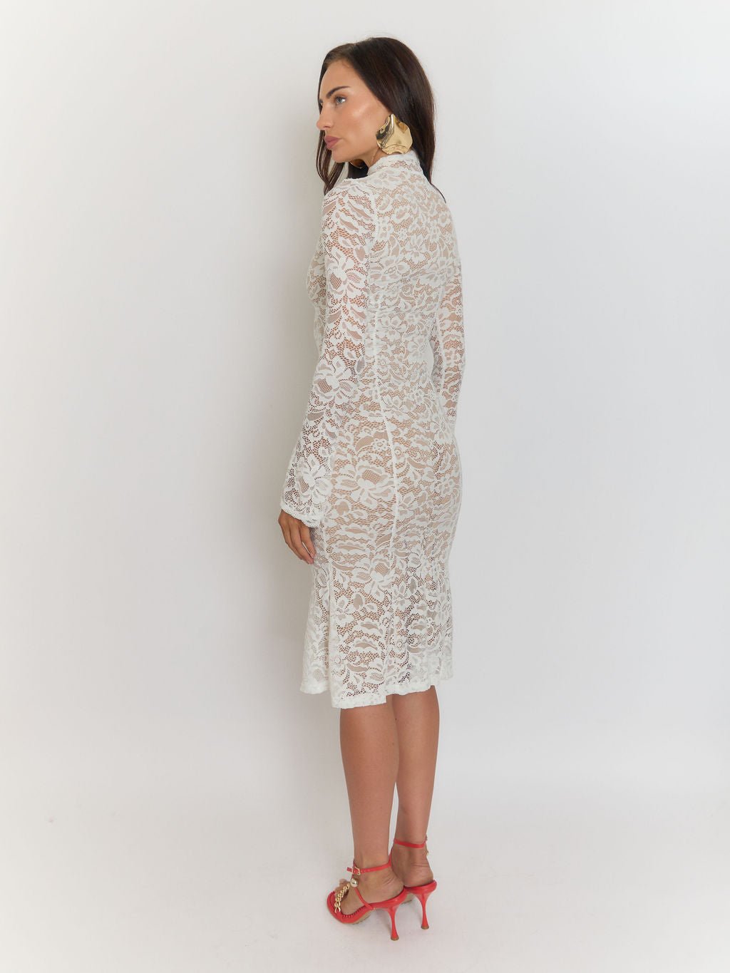 Giulia High Collar Lace Midi Dress