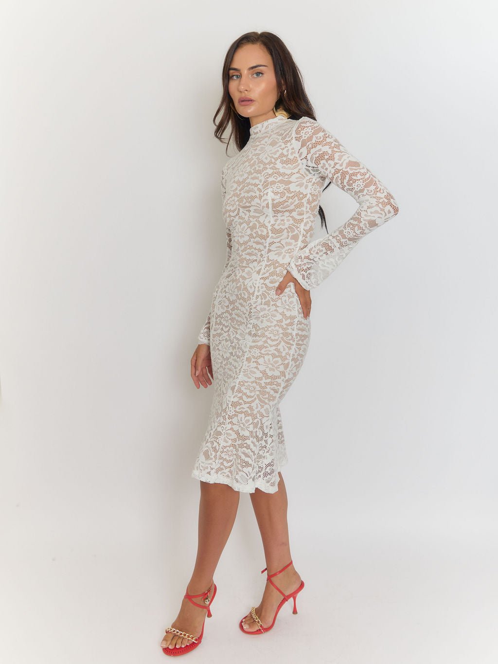 Giulia High Collar Lace Midi Dress